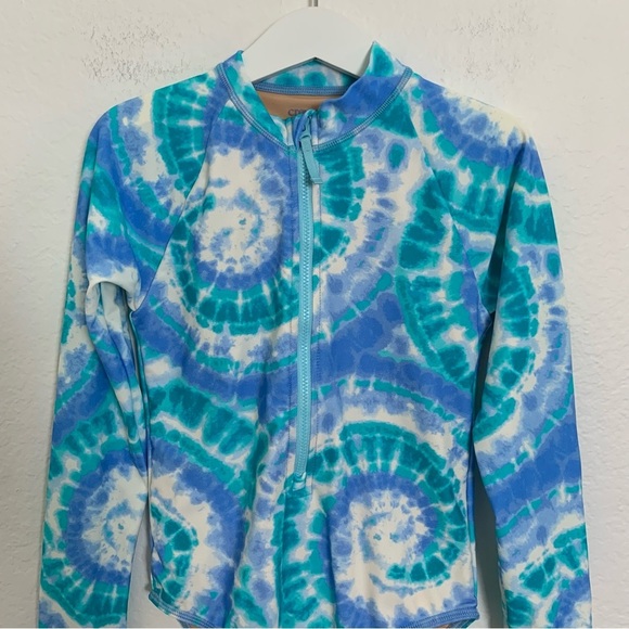 Crewcuts Girls Zip Up Rash Guard One Piece Swimsuit UPF 50 Girls 8 Tie Dye Blue - Picture 8 of 15